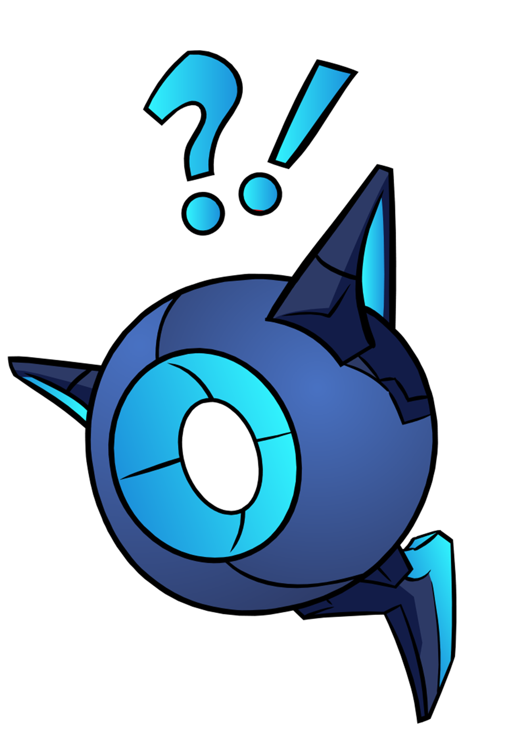 BITS, a small spherical drone with a glowing cyan eye and fin-shaped ears