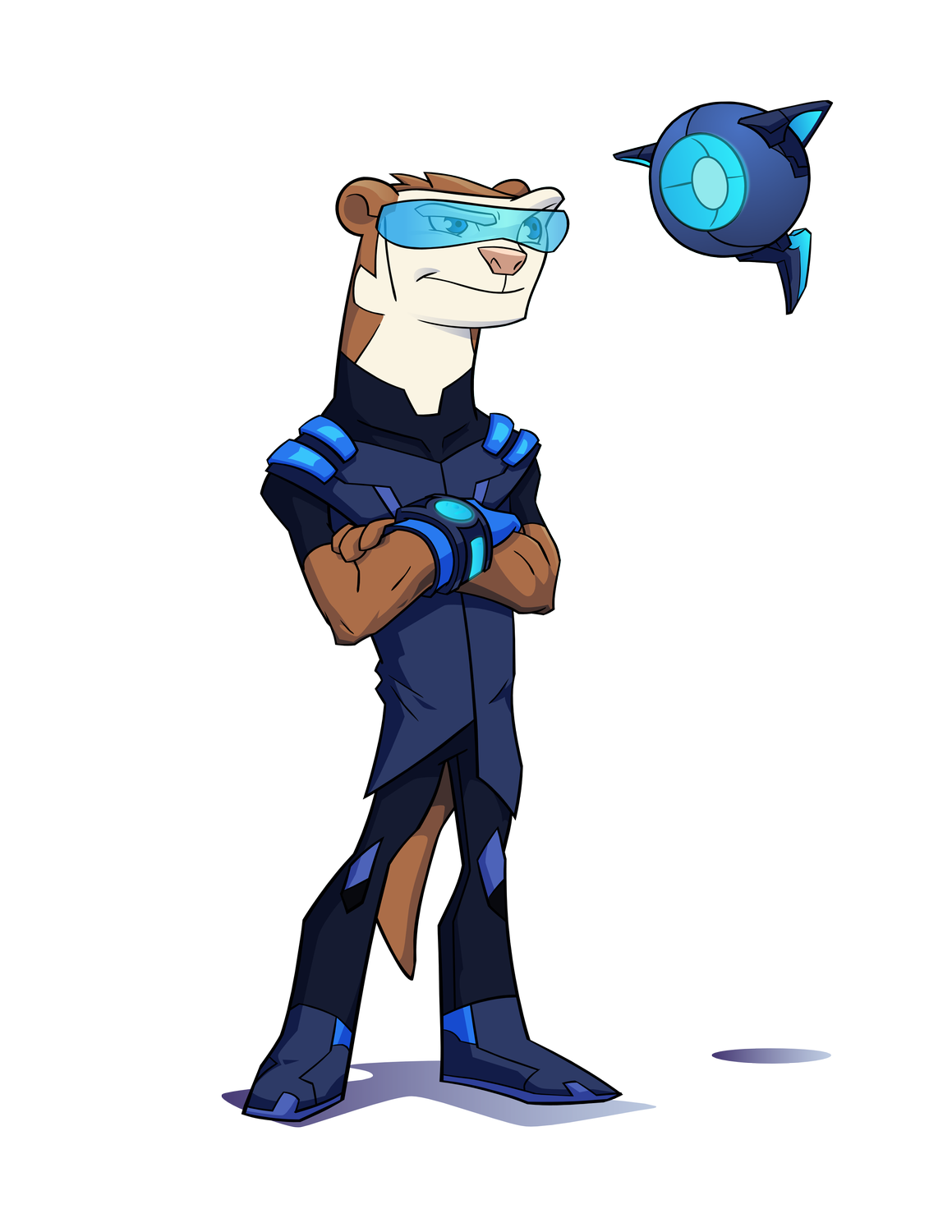 CB Colt, a ferret tech specialist with blue goggles, beside his drone BITS